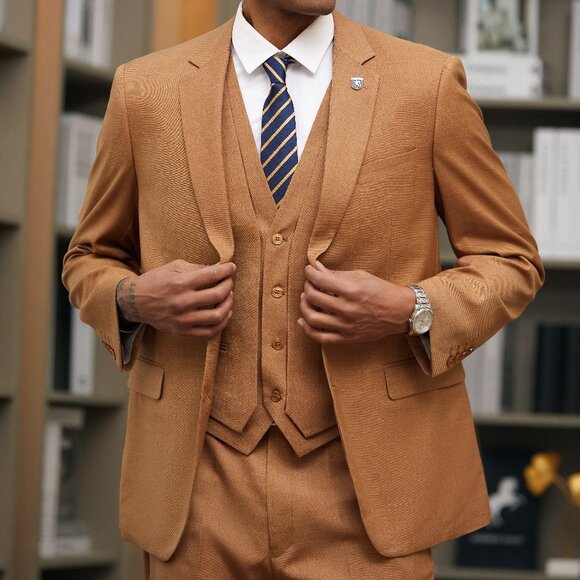 Rust Notch Lapel 3 Piece Stacy Adams Men's Suit - Picture 4 of 6